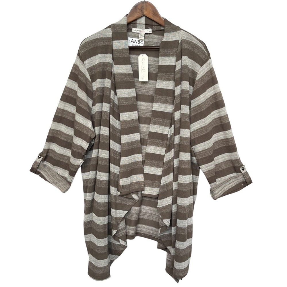 French Laundry Cardigan Women 22/24 Brown Striped Roll Tab Waterfall Like New